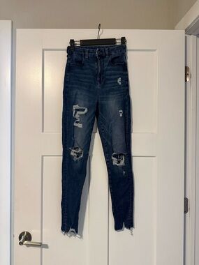 American Eagle Outfitters Dark Blue Distressed Skinny Jeans